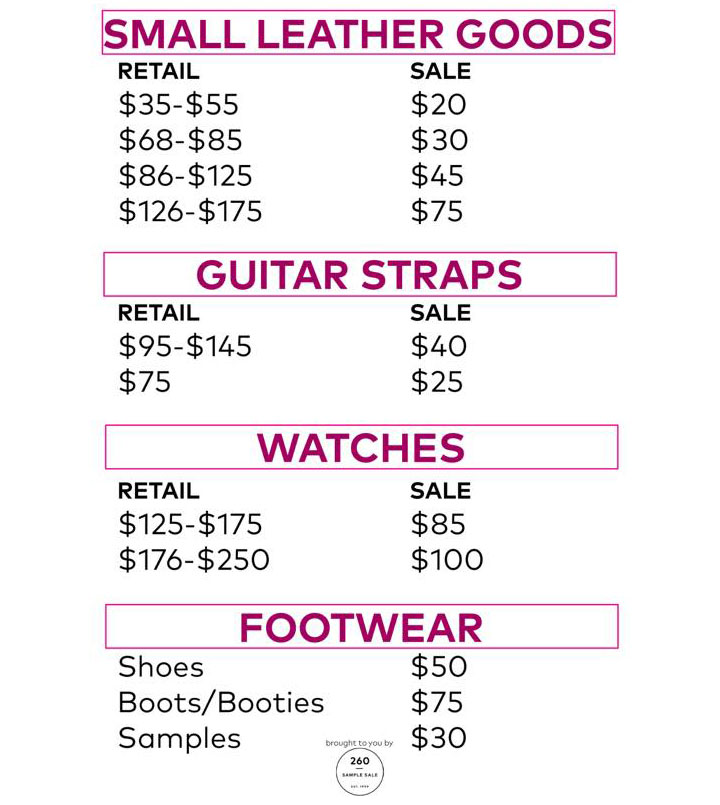 Rebecca Minkoff Sample Sale Accessories Price List
