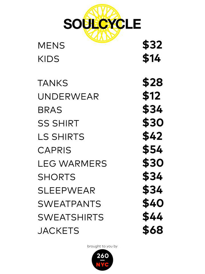 SoulCycle Sample Sale Price List