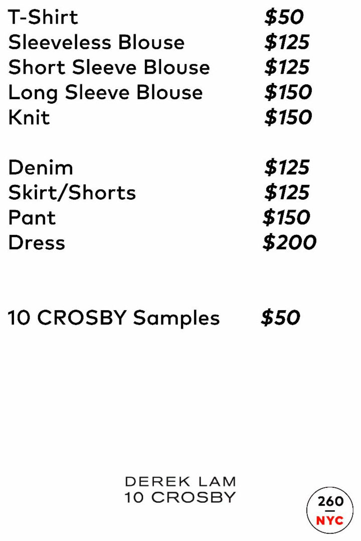 Derek Lam 10 Crosby Sample Sale Price List