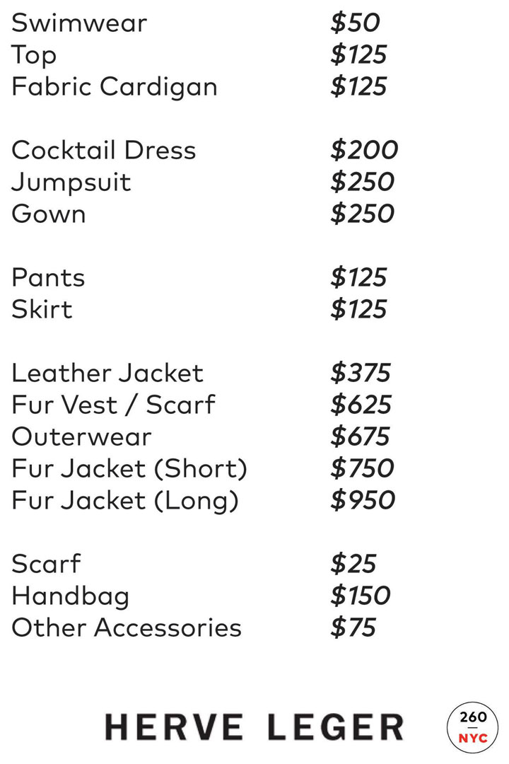Herve Leger Sample Sale Price List