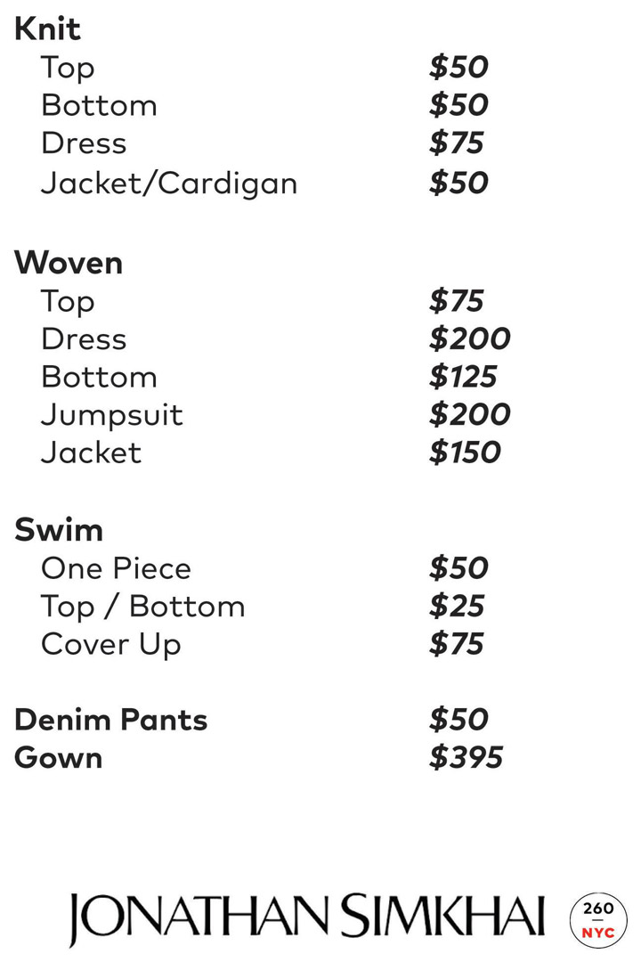 Jonathan Simkhai Sample Sale Price List