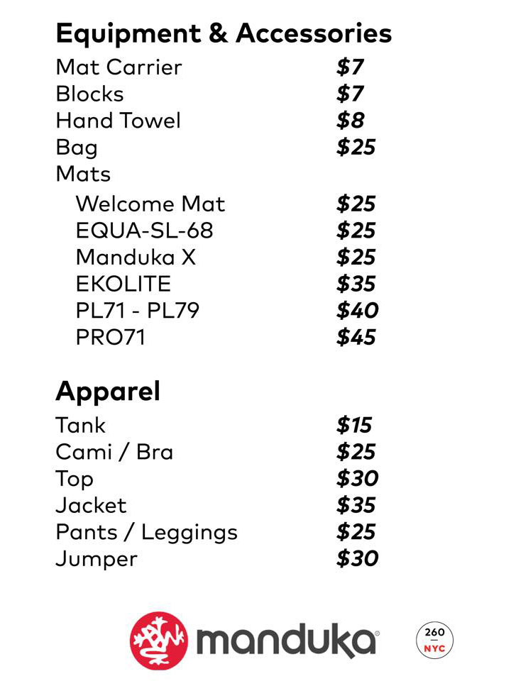 Manduka Sample Sale Price List