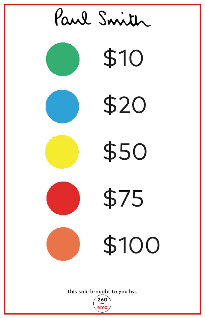 Paul Smith Sample Sale Menswear Price List Labels