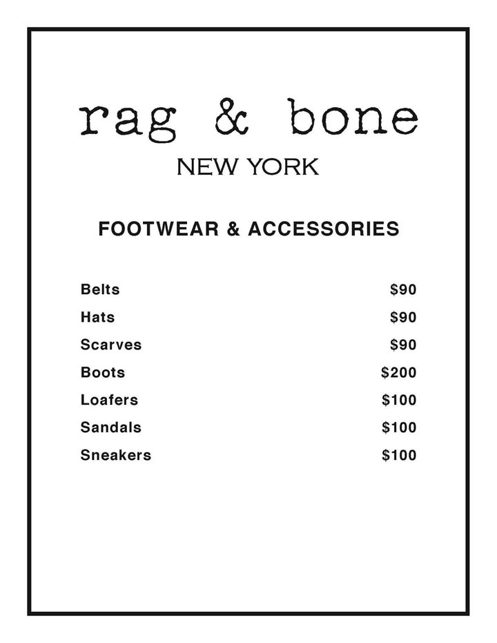 Rag & Bone Sample Sale Accessories Price List