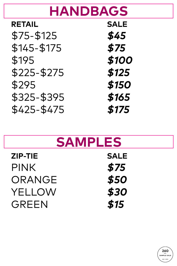 Rebecca Minkoff Sample Sale Handbags Price List