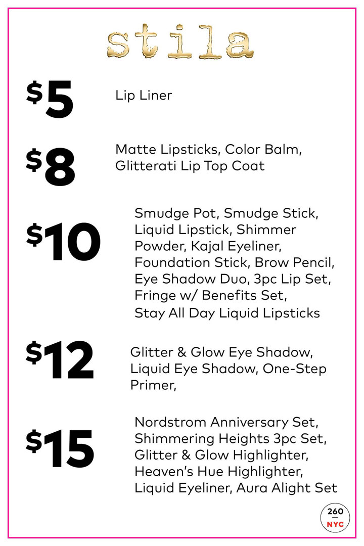 Stila Sample Sale Price List