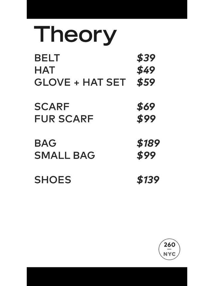 Theory Women's Sample Sale Price List