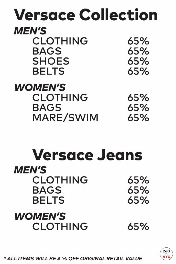 Versace Collection Sample Sale Price List