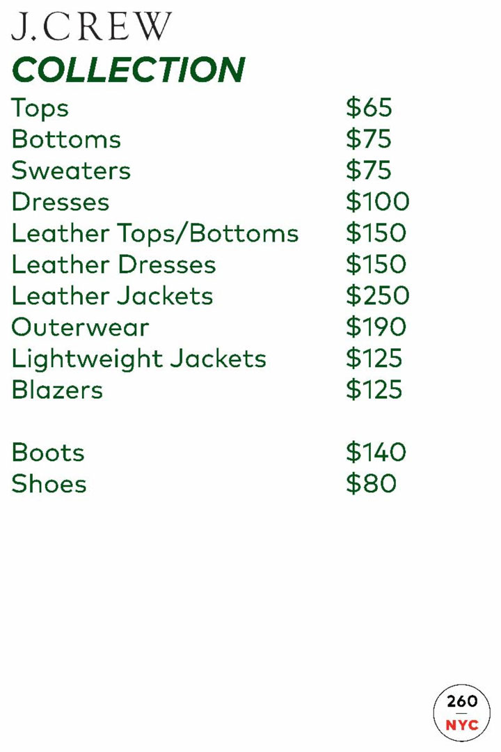 J.Crew + Madewell Sample Sale Outerwear Price List