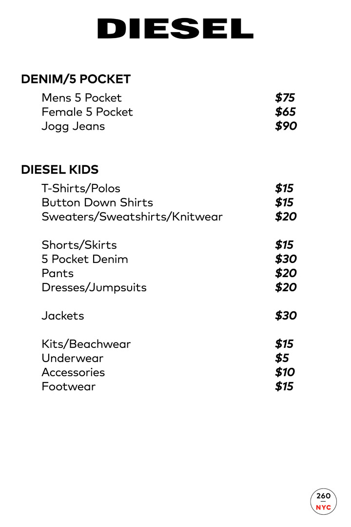 Diesel Sample Sale Price List