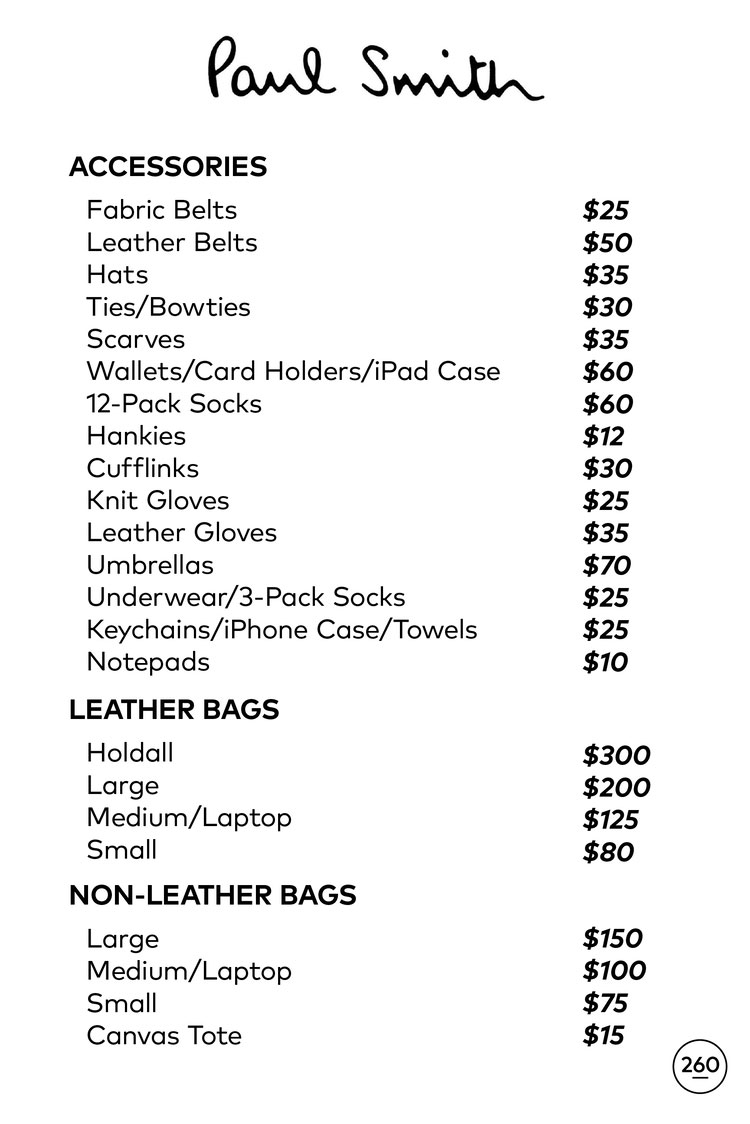 Paul Smith Sample Sale in Images Price List