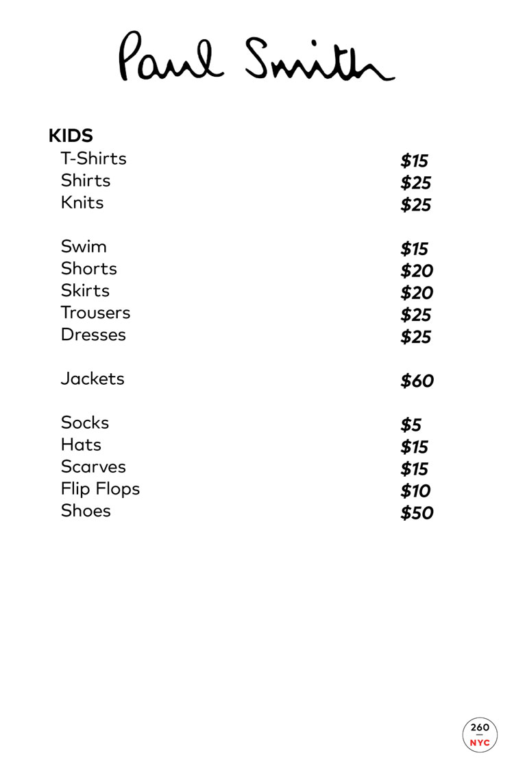 Paul Smith Sample Sale in Images Price List