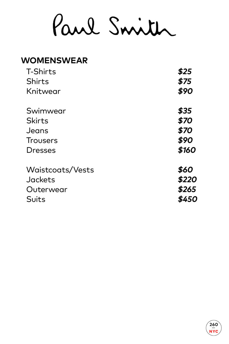 Paul Smith Sample Sale in Images Price List
