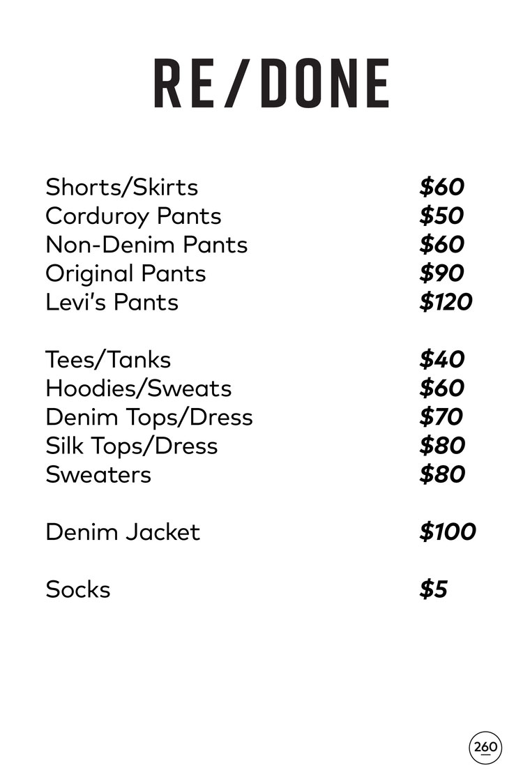 RE/DONE Sample Sale in Images Price List