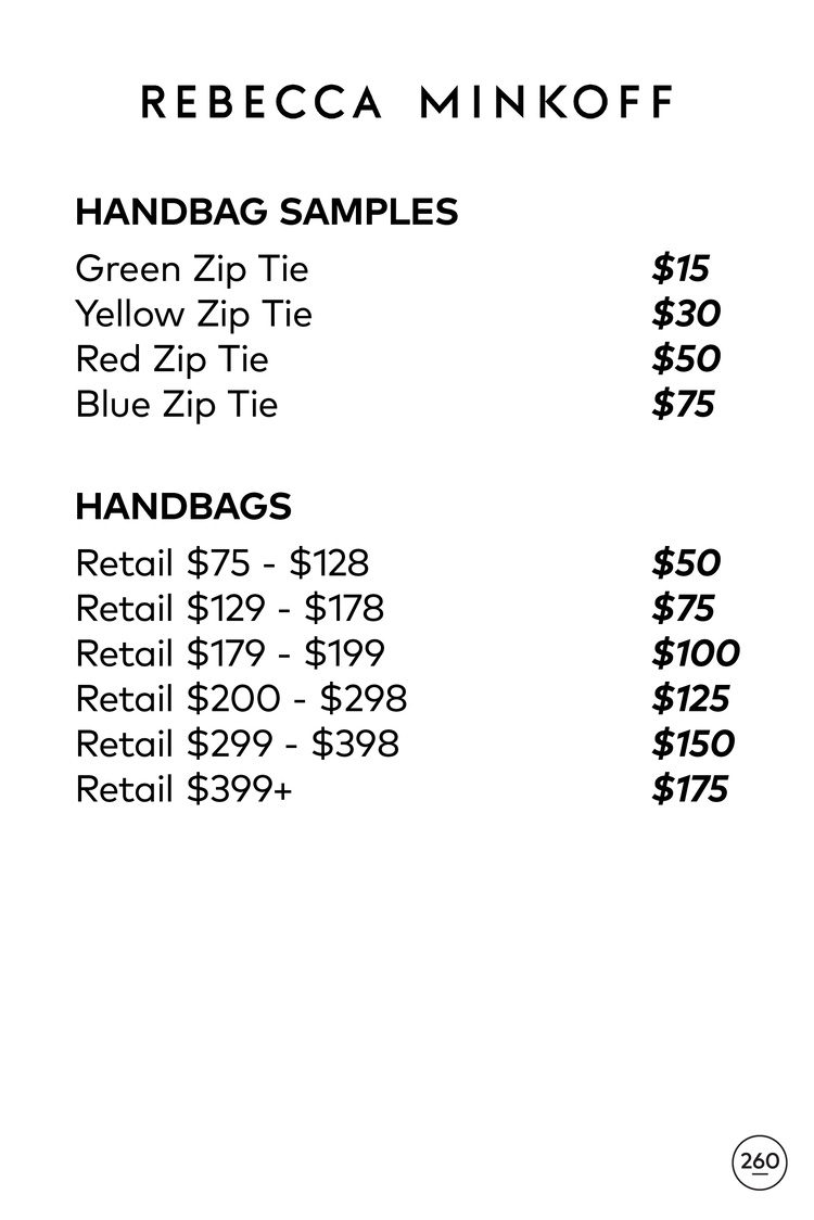 Rebecca Minkoff Sample Sale Handbags Price List
