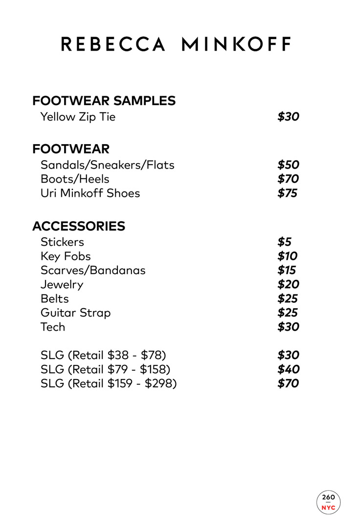 Rebecca Minkoff Sample Sale Footwear Price List