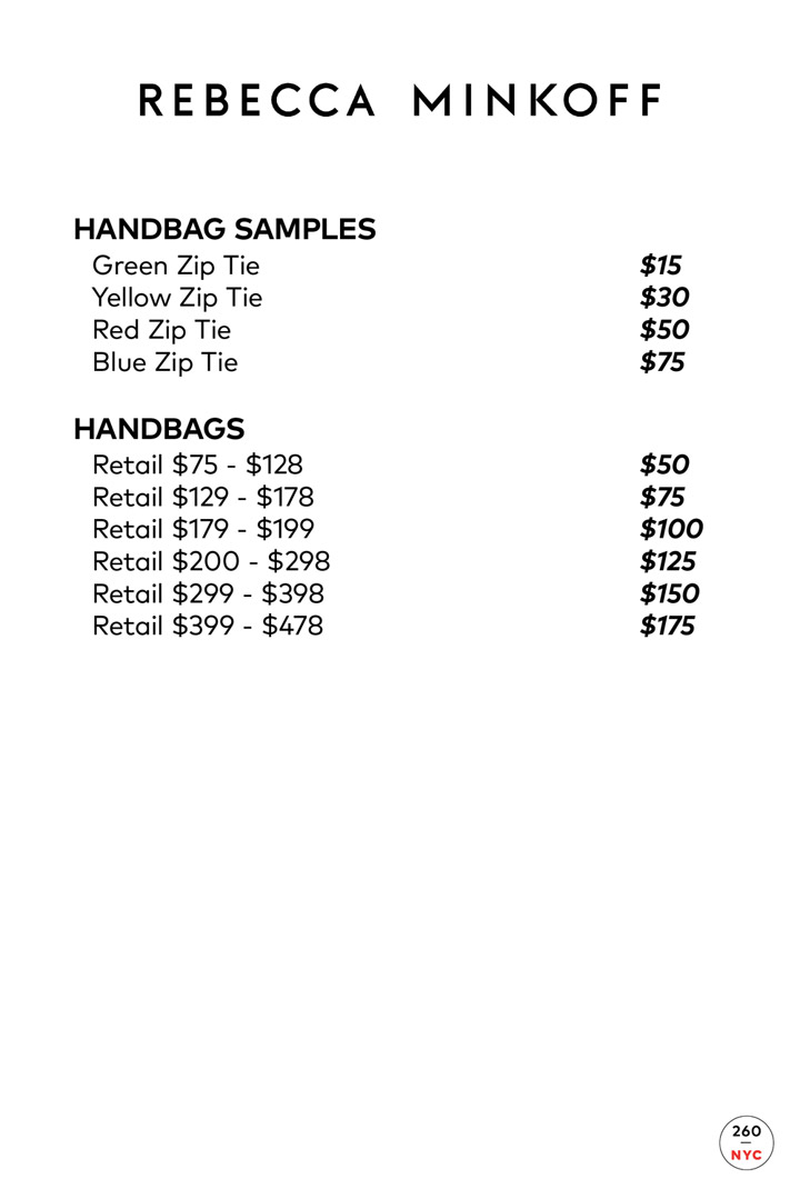 Rebecca Minkoff Sample Sale Handbags Price List