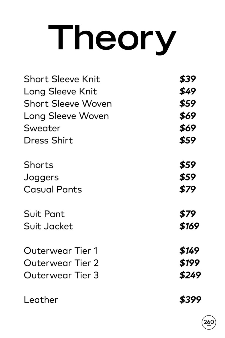 Theory Men's Sample Sale in Images Price List