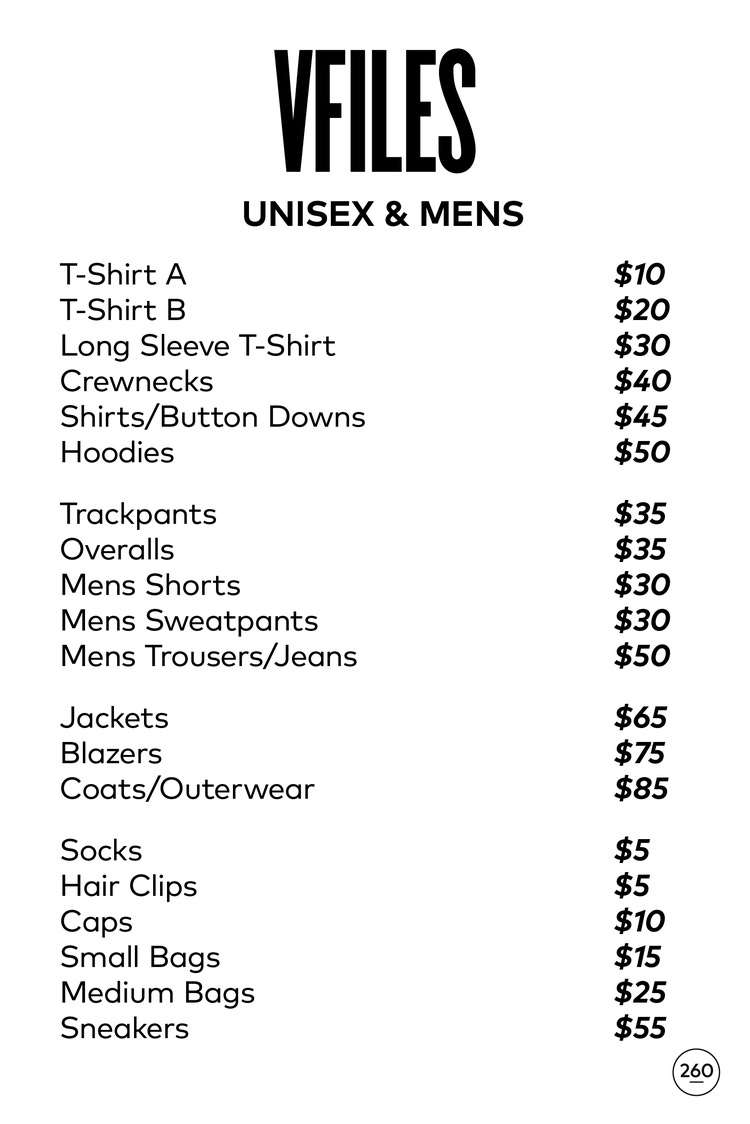VFILES Sample Sale in Images Price List