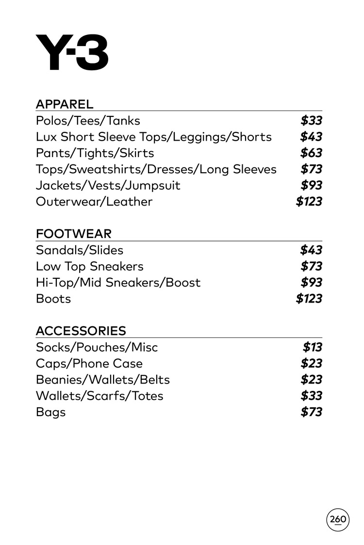 Y-3 Adidas Sample Sale in Images Price List