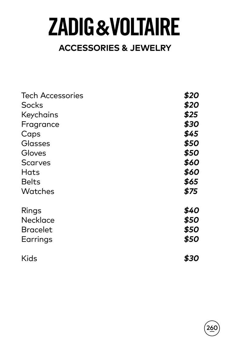 Zadig & Voltaire Sample Sale Accessories Price List