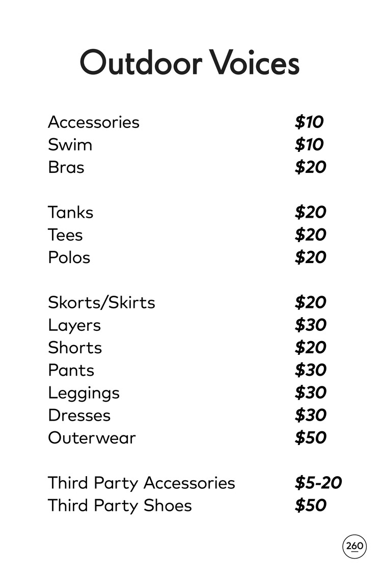 Outdoor Voices Sample Sale Price List