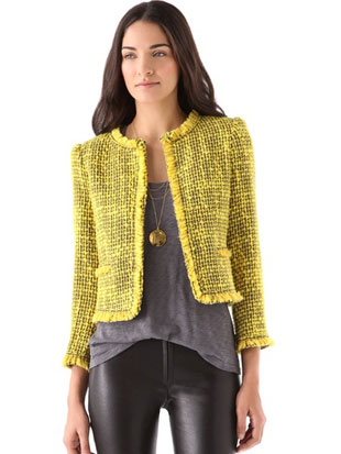 Alice + Olivia Celeste Collarless Trim Jacket in yellow and blue ($149, orig. $495, S)