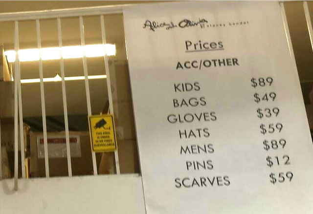 Alice + Olivia Sample Sale Accessories price list