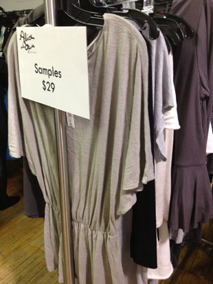 One rack of $29 samples featured soft and casual basic tops and bottoms