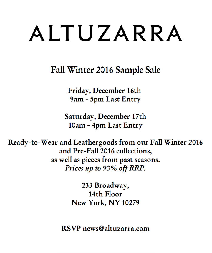 Altuzarra Fall Winter 2016 Sample Sale