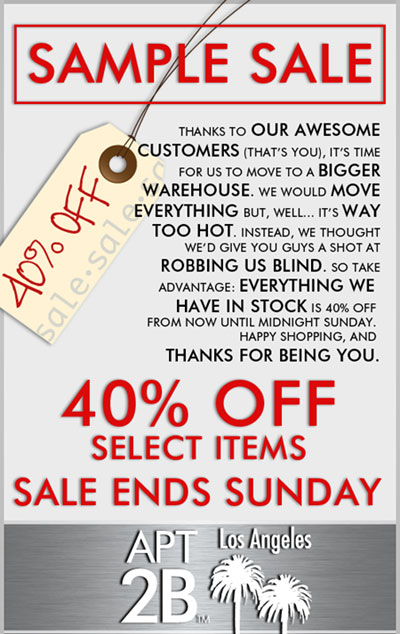 Apt2B.com Online Sample Sale