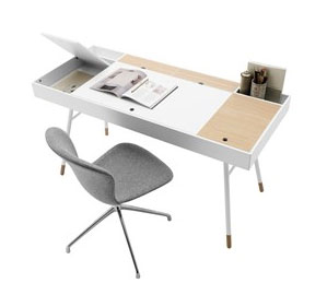 Cupertino desk in matte white and oak WAS $1,105 NOW $550