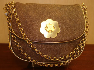 Eric Javits Light Brown Shoulder Bag with Gold Chain, $150