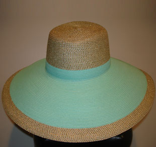 Eric Javits Straw Hat with Wide Brim (gold and turquoise), $185