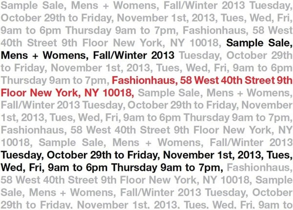 Fashionhaus Fall/Winter 2013 Sample Sale