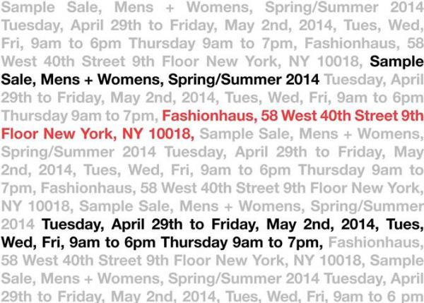 Fashionhaus Spring/Summer 2014 Sample Sale