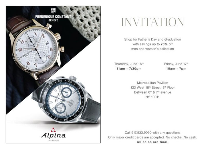 Frederique Constant & Alpina Timepiece Sample Sale