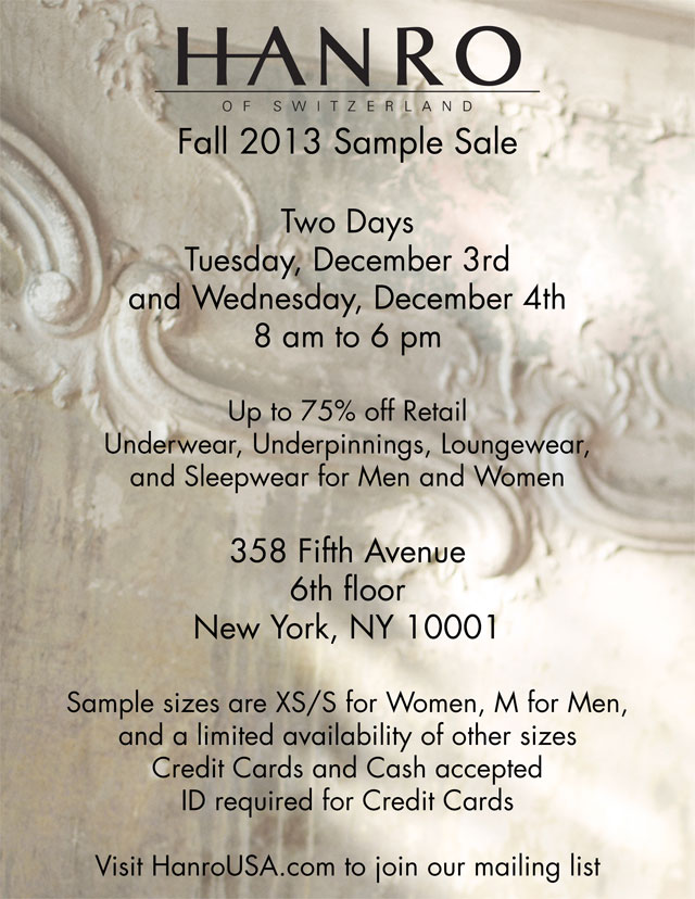 Hanro Fall 2013 Sample Sale