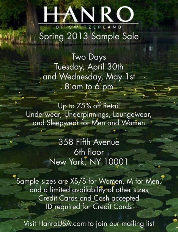 Hanro Spring 2013 Sample Sale