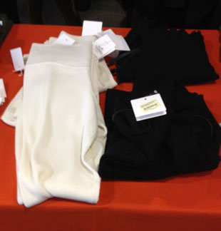 Hermes Knit Leggings with a leather belt, in black, ivory, and olive ($750, orig. $1,500)