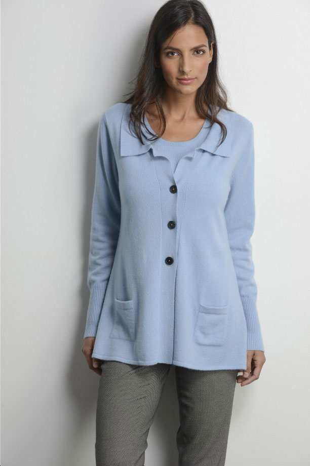 100% Fine Cashmere, Baby Doll Style Long Cardigan with Pockets and Collar; Here $200, Was $595