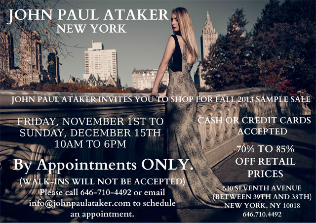 John Paul Ataker Fall 2013 Sample Sale