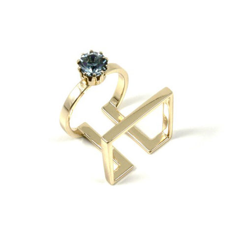 Joomi Lim Shape shifter round & square ring w/ crystal - gold / indian sapphire: $40 (orig. $120)