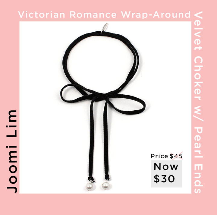 Victorian Romance wrap-around velvet choker with pearl ends for $30, originally $45