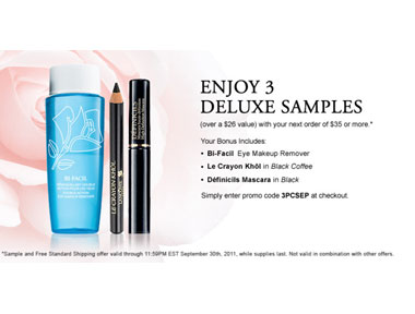 Enjoy 3 deluxe samples with your next order at Lancome: Thru 9/30