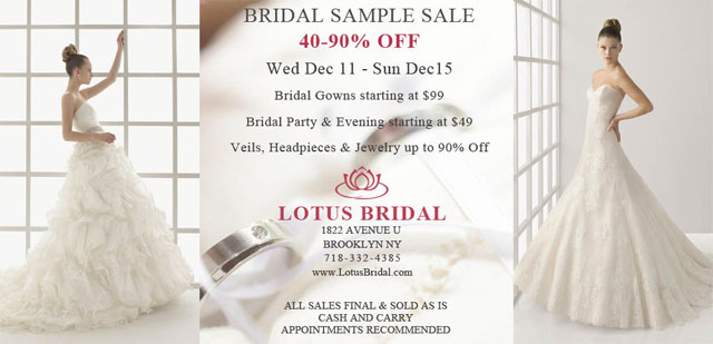 Lotus Bridal Annual Blow Out Sample Sale