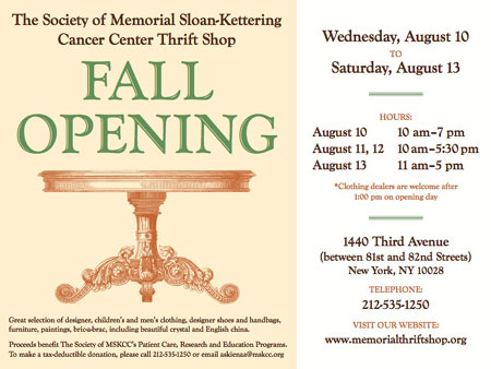 Memorial Sloan-Kettering Thrift Shop Fall Opening Sale