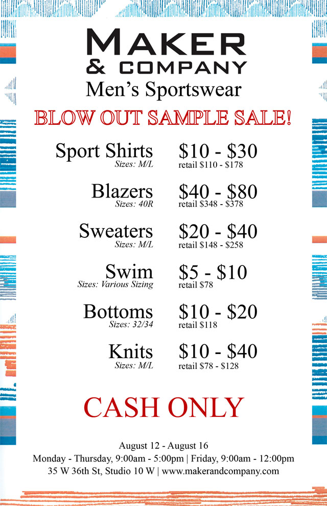 Maker & Company Blow Out Sample Sale