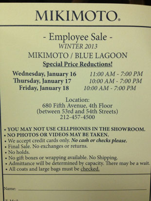 Absolutely no photos were allowed at the Mikimoto Sample Sale