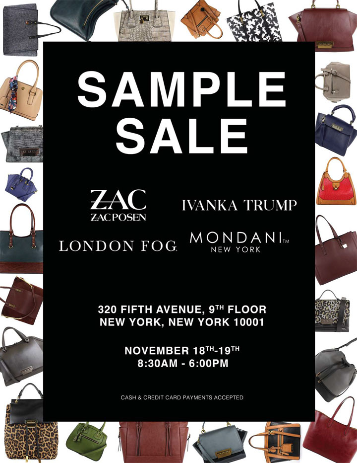 ZAC Zac Posen, Ivanka Trump, London Fog, and Mondani Handbags Sample Sale